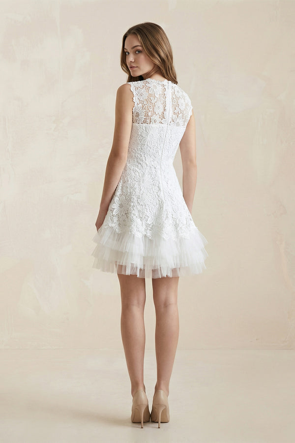 A-Line Short Tulle Lace Satin Weddig Dress– Wedding Dresses by KissProm | Available at KissProm