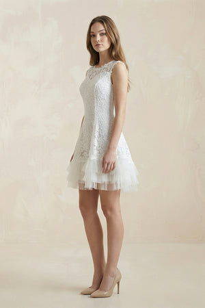 A-Line Short Tulle Lace Satin Weddig Dress– Wedding Dresses by KissProm | Available at KissProm