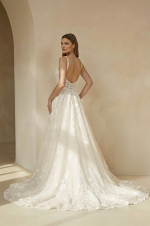 Scoop Neck Open Back Lace Wedding Dress in Ivory - KissProm Wedding Dresses