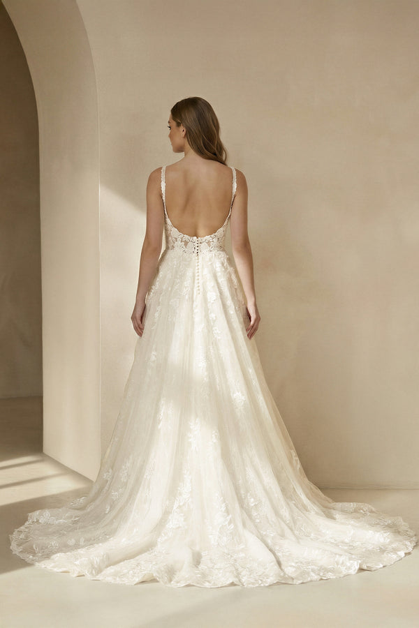 Scoop Neck Open Back Lace Wedding Dress in Ivory - KissProm Wedding Dresses