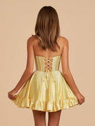 Selima | Yellow - A Line Scoop Neck Satin Corset Ruffled Homecoming Dresses With Beadings