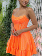 Selima | Orange - A Line Scoop Neck Satin Corset Ruffled Homecoming Dresses With Beadings