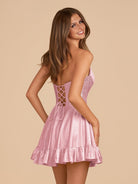 Selima | Pink - A Line Scoop Neck Satin Corset Ruffled Homecoming Dresses With Beadings