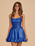 Selima | Royal Blue - A Line Scoop Neck Satin Corset Ruffled Homecoming Dresses With Beadings