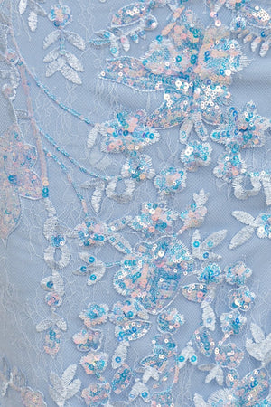 Seliya | Sky Blue - Strapless Mermaid Sequined Lace Long Formal Prom Dresses With Slit - KissProm