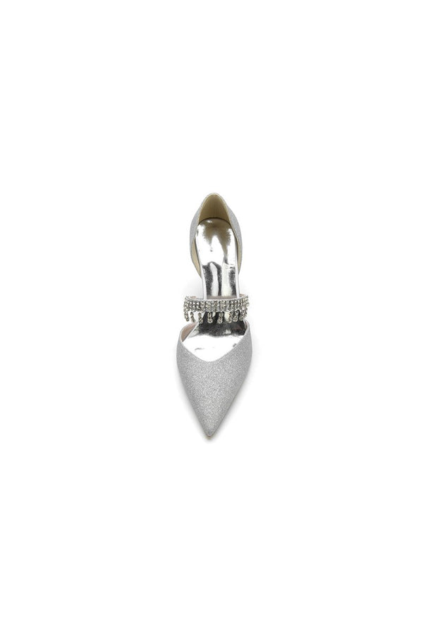 Sequin Crystal Strap Pointed Toe High Heels - KissProm