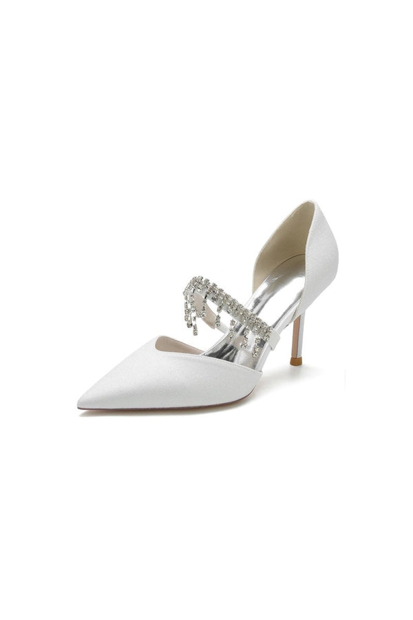 Sequin Crystal Strap Pointed Toe High Heels - KissProm