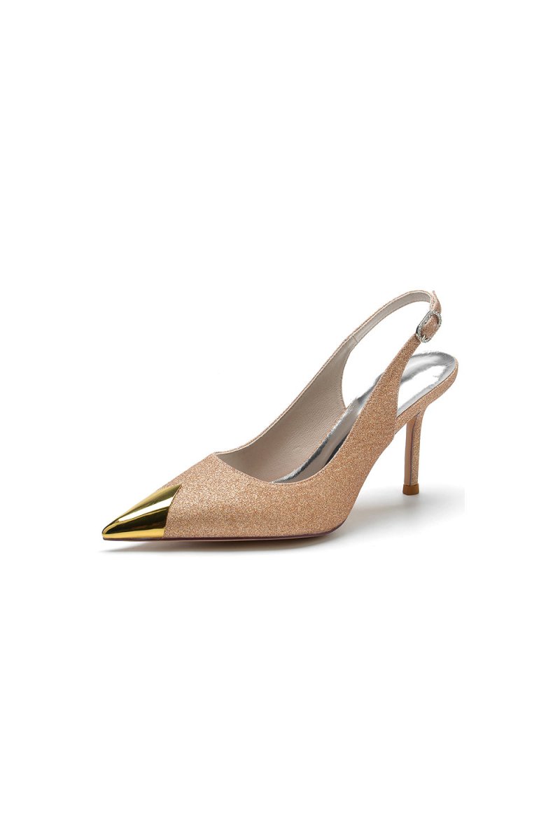 Sequin Slingback Metallic Pointed Toe High Heels - KissProm