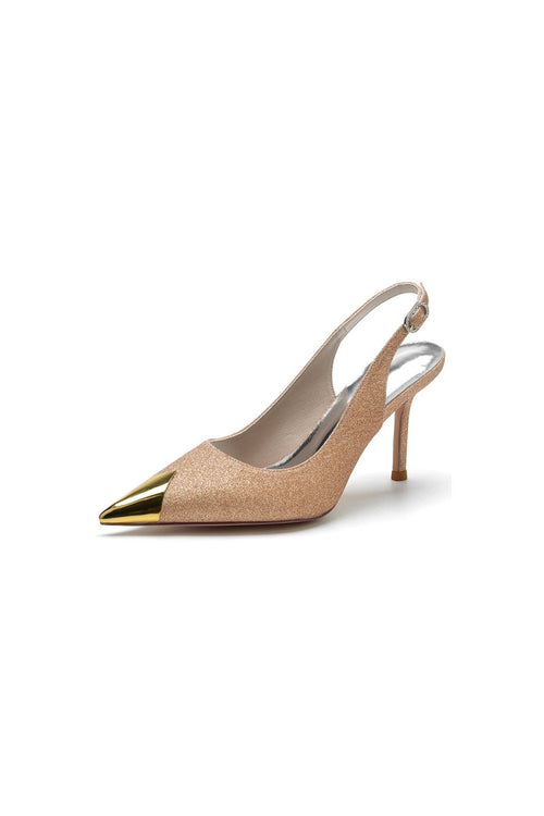 Sequin Slingback Metallic Pointed Toe High Heels - KissProm