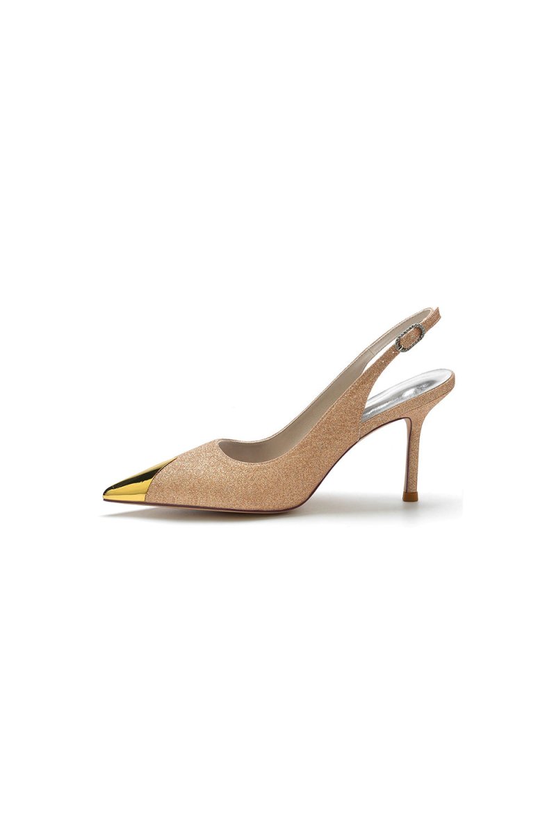Sequin Slingback Metallic Pointed Toe High Heels - KissProm