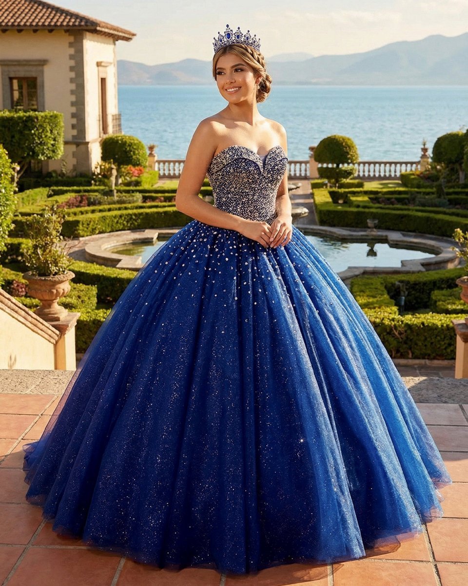 quinceañera dresses blue KissProm Navy Sweetheart Tulle Quinceanera With Beadings, Navy Blue / 20 Kilt Belt Usmc Dress shoulder straps Vionessa Size:S/ US 4