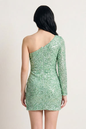 Mint Green Bodycon One-Shoulder Sequins Mini Party Dresses - KissProm