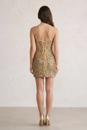 Gold - Sweetheart Sequins Bodycon Mini Party Dresses - KissProm