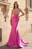 Purple Strapless Mermaid Satin Long Prom Dress With Beading