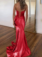 Serin | Red - Strapless Mermaid Satin Long Prom Dress With Beading-KissProm