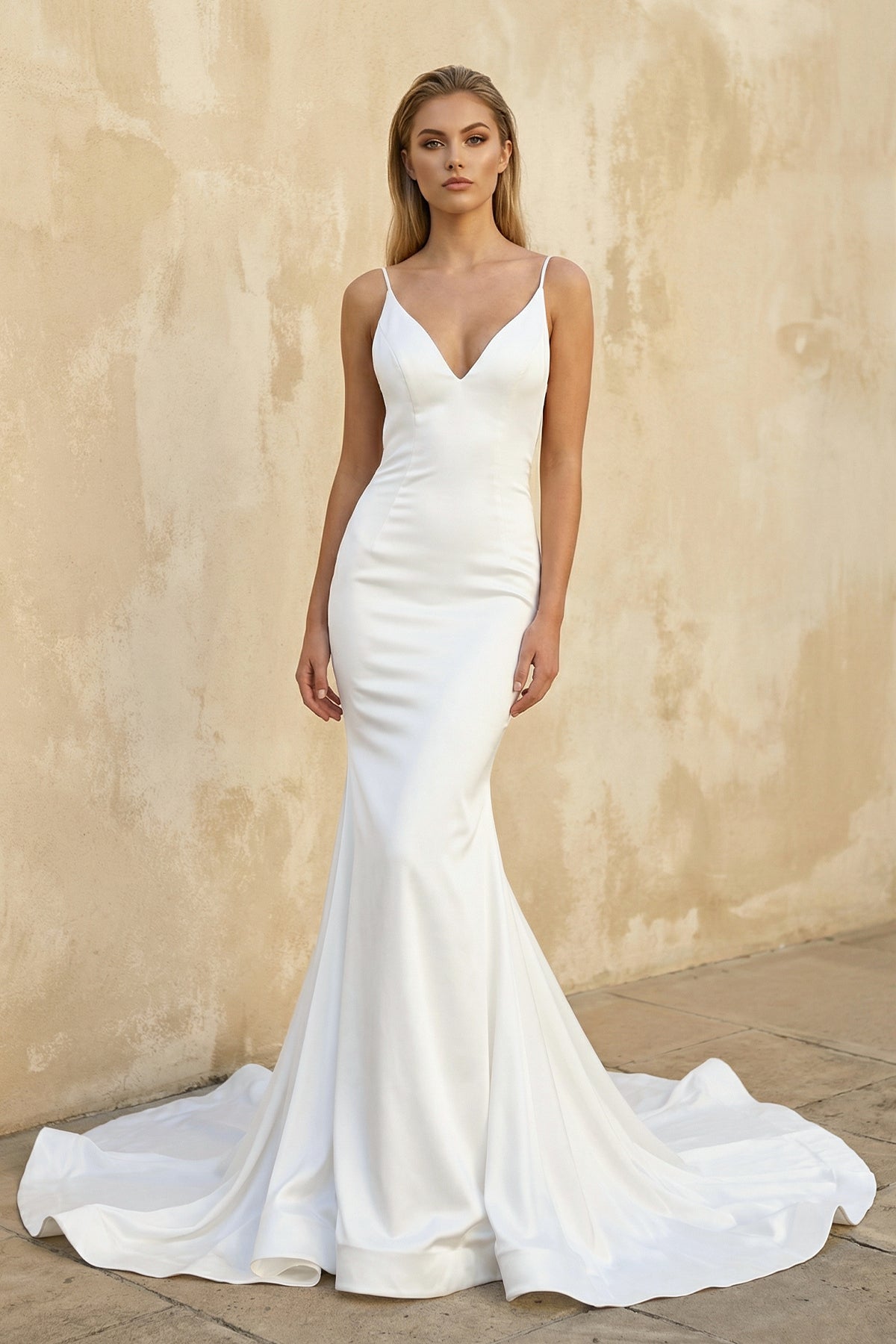 Sex Low Back Mermaid Satin Sleeveless Wedding Dresses
