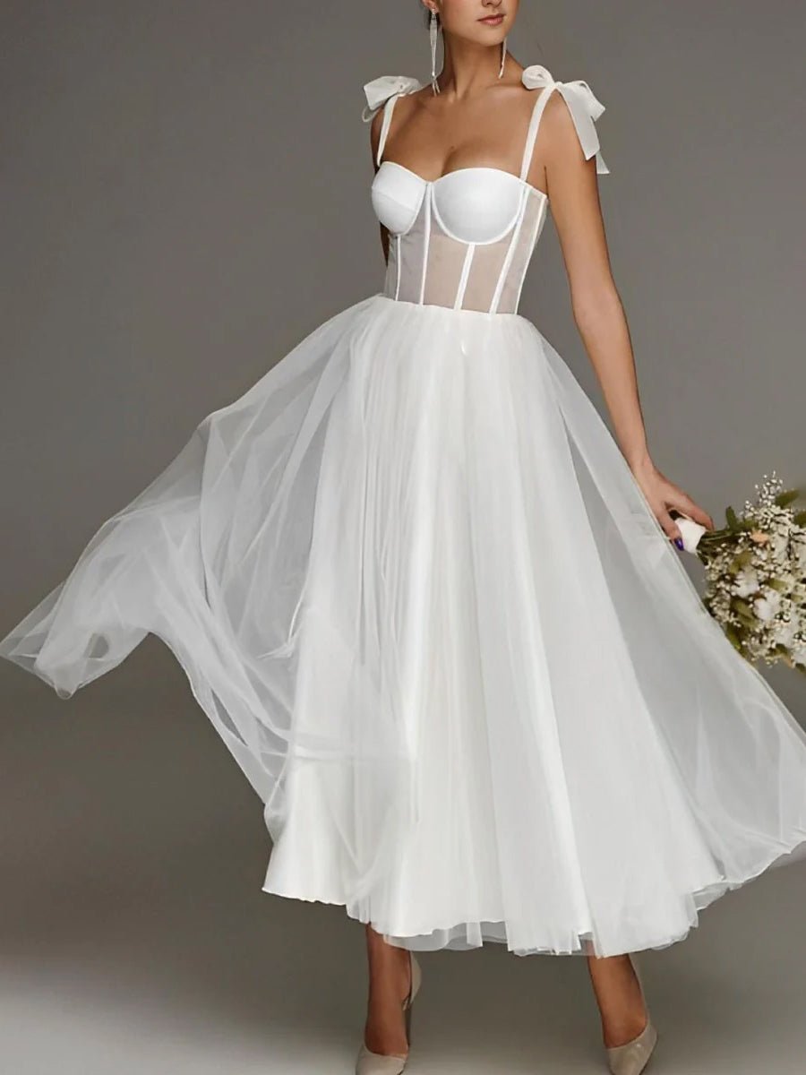 Sex Short White Wedding Dresses With Tulle Tea - Length - KissProm