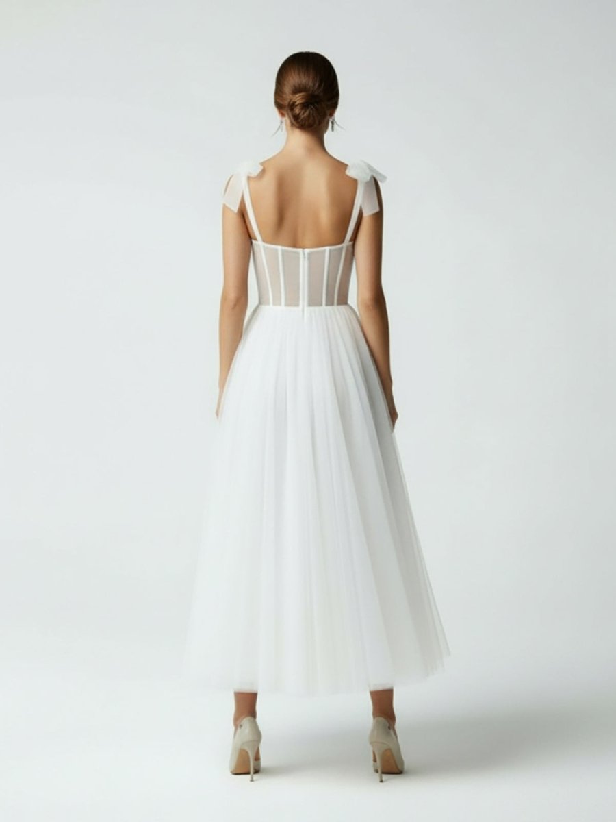 Sex Short White Wedding Dresses With Tulle Tea - Length - KissProm