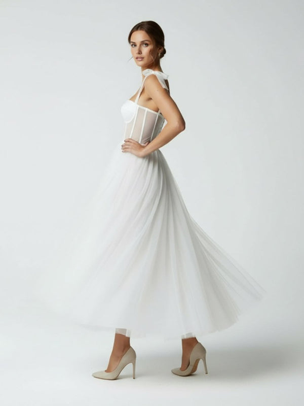Sex Short White Wedding Dresses With Tulle Tea-Length Champagne / 12
