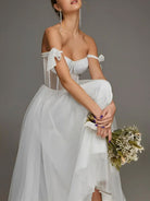 Sex Short White Wedding Dresses With Tulle Tea - Length - KissProm