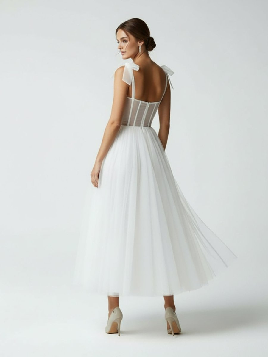 Sex Short White Wedding Dresses With Tulle Tea - Length - KissProm