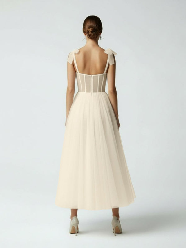 Sex Short White Wedding Dresses With Tulle Tea-Length Champagne / 6