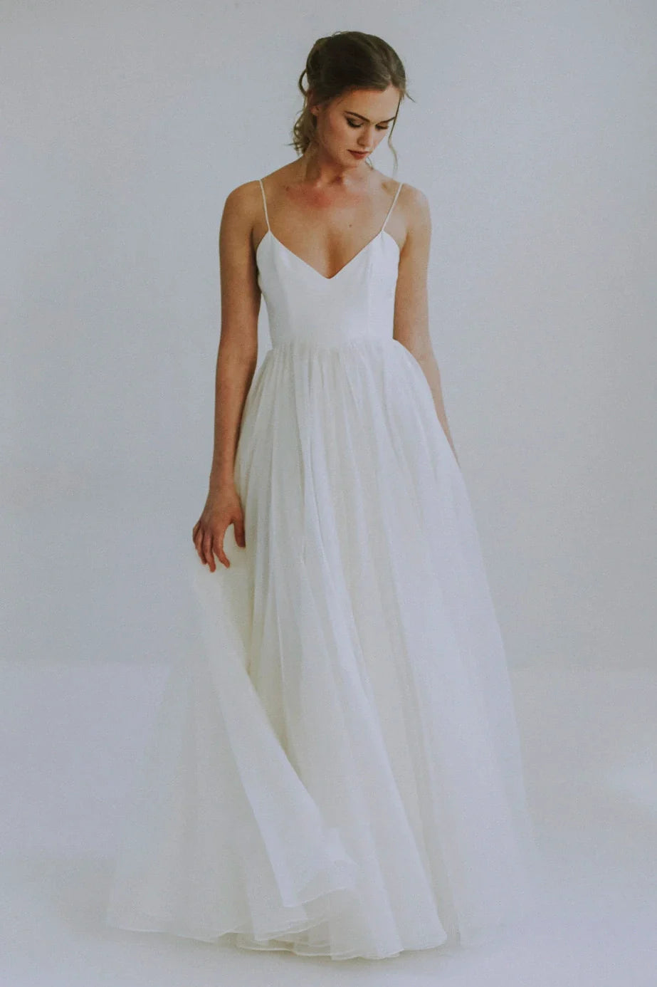 Spaghetti Straps Boho A-Line Wedding Gown with Lace Appliques TWA1862