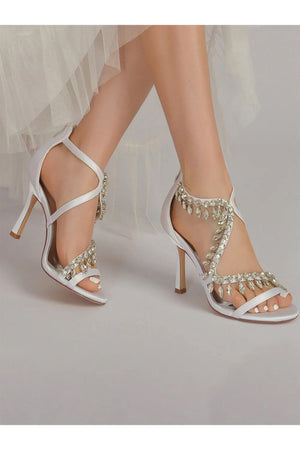 Sexy Crystal Beaded Thin Strap High Heels - KissProm