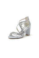 Sexy Open Toe Thin Strap Chunky Heels With Rhinestone - KissProm