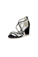 Sexy Open Toe Thin Strap Chunky Heels With Rhinestone - KissProm
