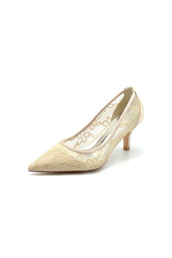 Sexy Pointed Toe High Heels with Lace Mesh Hollow Out - KissProm