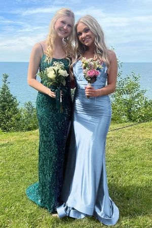 Sarai |Mermaid V-Neck Jersey Formal Dress with Lace-Up Back