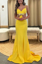 Asseda | Yellow - Spaghetti Straps Satin Cutout Mermaid Prom Dresses With Bowknot - KissProm