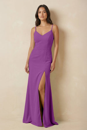 Sheath Cami Strap Chiffon Bridesmaid Dress with Slit in Amethyst - KissProm Bridesmaid Dresses