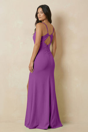 Sheath Cami Strap Chiffon Bridesmaid Dress with Slit in Amethyst - KissProm Bridesmaid Dresses