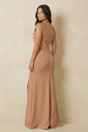 Sheath Cami Strap Chiffon Bridesmaid Dress with Slit in Bronzer - KissProm Bridesmaid Dresses