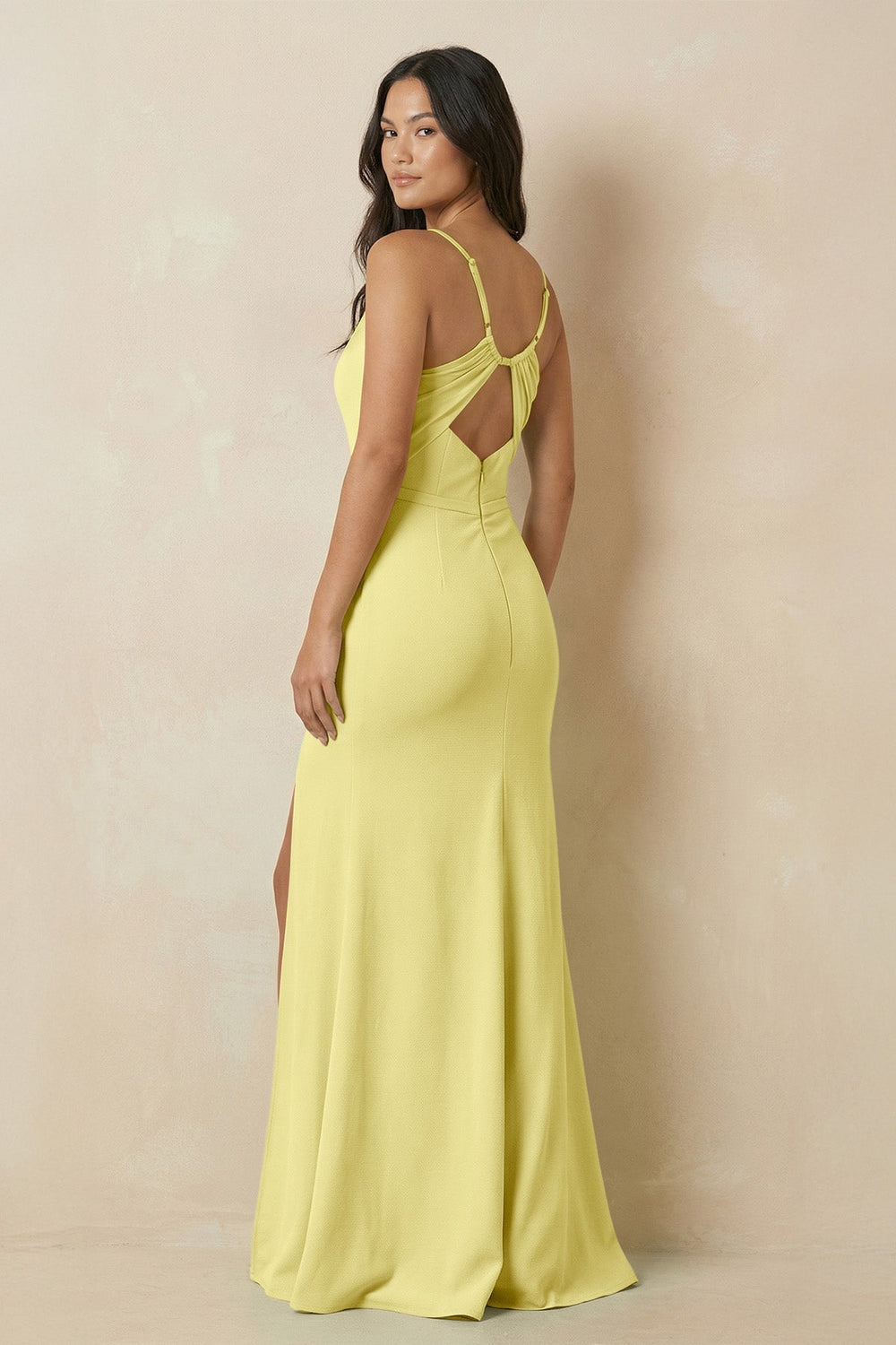Sheath Cami Strap Chiffon Bridesmaid Dress with Slit in Buttercup - KissProm Bridesmaid Dresses