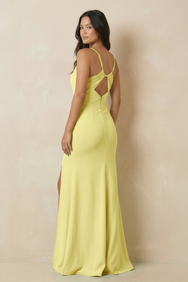 Sheath Cami Strap Chiffon Bridesmaid Dress with Slit in Buttercup - KissProm Bridesmaid Dresses