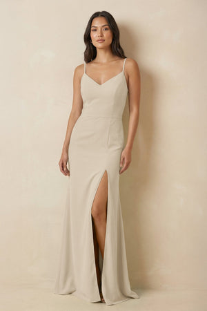 Sheath Cami Strap Chiffon Bridesmaid Dress with Slit in Champagne - KissProm Bridesmaid Dresses