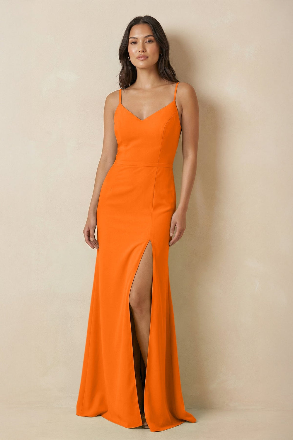 Sheath Cami Strap Chiffon Bridesmaid Dress with Slit in Cinnamon - KissProm Bridesmaid Dresses
