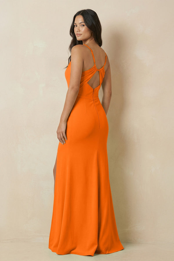 Sheath Cami Strap Chiffon Bridesmaid Dress with Slit in Cinnamon, Cinnamon / Z0