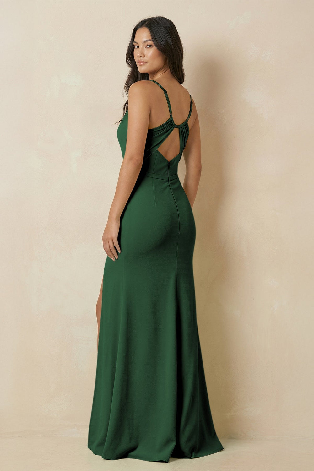 Sheath Cami Strap Chiffon Bridesmaid Dress with Slit in Dark Green - KissProm Bridesmaid Dresses