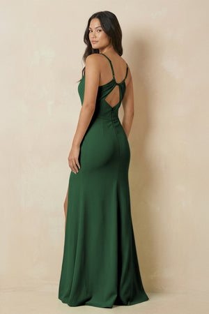 Sheath Cami Strap Chiffon Bridesmaid Dress with Slit in Dark Green - KissProm Bridesmaid Dresses