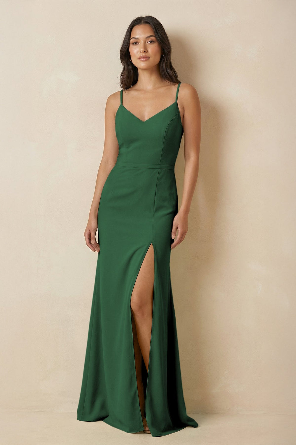 Sheath Cami Strap Chiffon Bridesmaid Dress with Slit in Dark Green - KissProm Bridesmaid Dresses