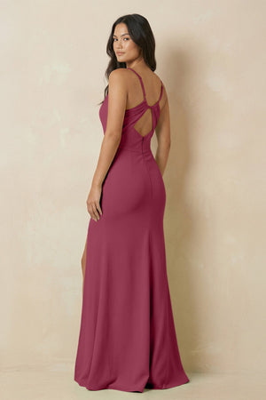Sheath Cami Strap Chiffon Bridesmaid Dress with Slit in Desert Rose - KissProm Bridesmaid Dresses