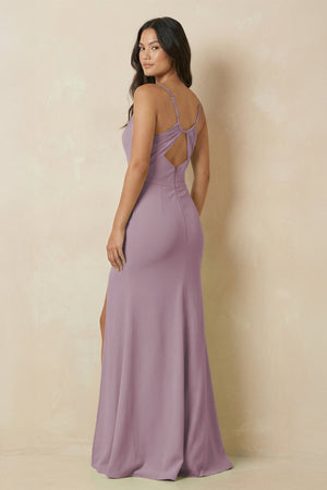 Sheath Cami Strap Chiffon Bridesmaid Dress with Slit in Dusk - KissProm Bridesmaid Dresses