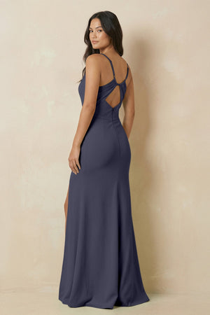 Sheath Cami Strap Chiffon Bridesmaid Dress with Slit in Dusk Blue - KissProm Bridesmaid Dresses