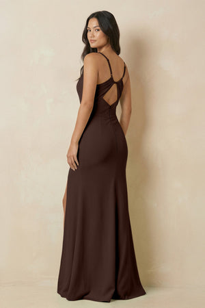 Sheath Cami Strap Chiffon Bridesmaid Dress with Slit in Espresso - KissProm Bridesmaid Dresses
