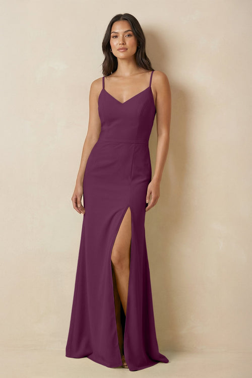 Sheath Cami Strap Chiffon Bridesmaid Dress with Slit in Fig - KissProm Bridesmaid Dresses