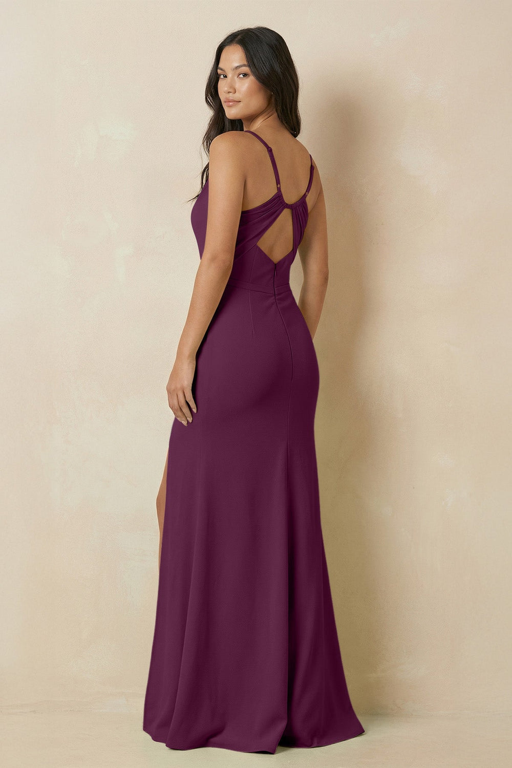 Sheath Cami Strap Chiffon Bridesmaid Dress with Slit in Fig - KissProm Bridesmaid Dresses